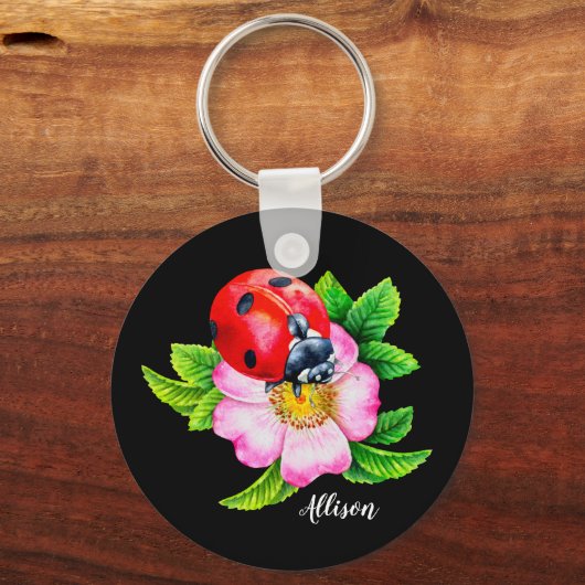 Aangepaste Floral Ladybug-Sleutelhanger Sleutelhanger (Voorkant)