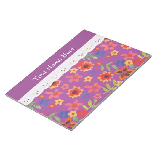 Aangepaste Floral Magenta, Faux Lace Notitieblok o (Schuin)
