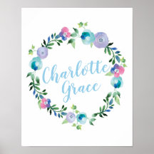 Aangepaste Floral met grote naam poster afdrukken