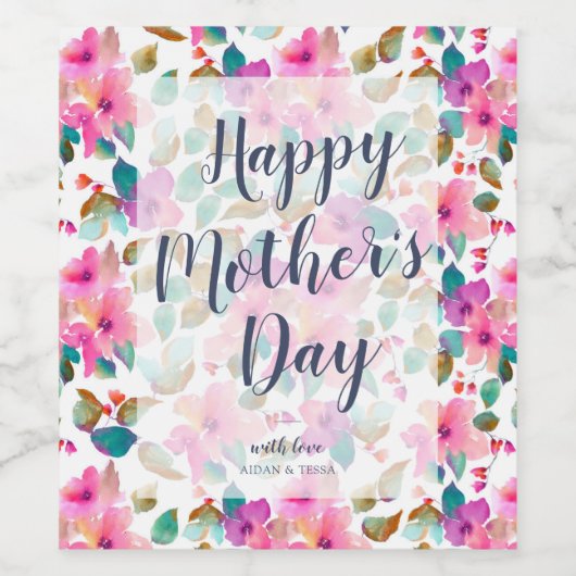 Aangepaste Floral Moederdag Wijn Etiket (Enkel label)