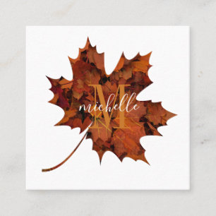 Aangepaste Floral Monogram Autumn Maple Leaf Vierkante Visitekaartje