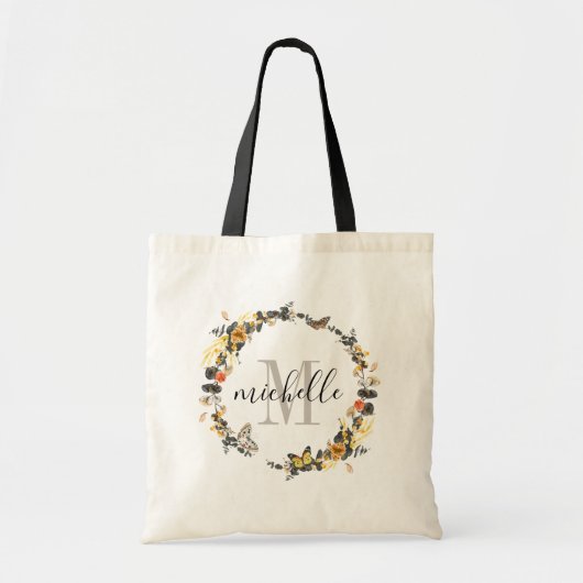 Aangepaste Floral Monogram Golden Herfst Tote Bag (Voorkant)