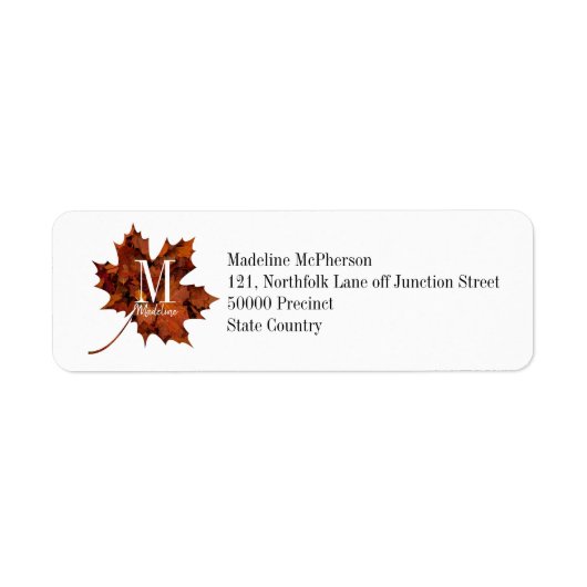 Aangepaste Floral Monogram herfst Maple Leaf Etiket (Voorkant)
