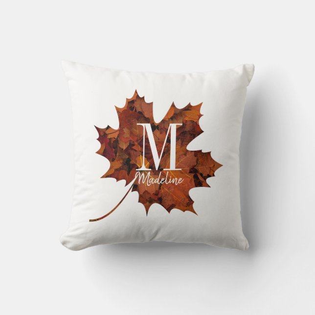 Aangepaste Floral Monogram herfst Maple Leaf Kussen (Voorkant)