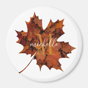 Aangepaste Floral Monogram herfst Maple Leaf Magneet