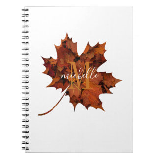 Aangepaste Floral Monogram herfst Maple Leaf Notitieboek
