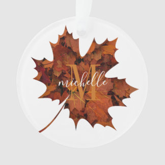 Aangepaste Floral Monogram herfst Maple Leaf Ornament