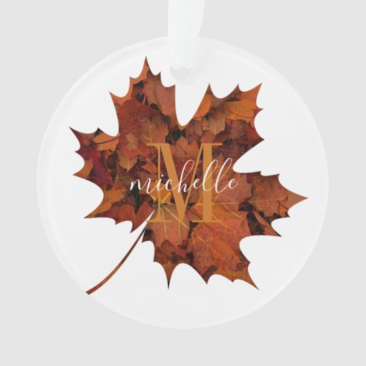 Aangepaste Floral Monogram herfst Maple Leaf Ornament (voorkant)