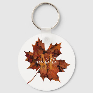 Aangepaste Floral Monogram herfst Maple Leaf Sleutelhanger