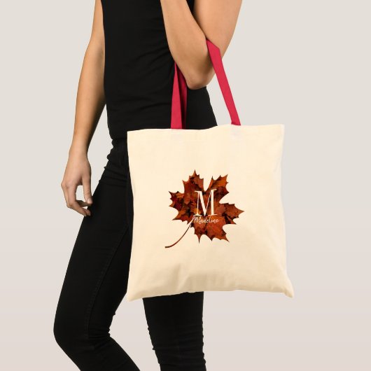 Aangepaste Floral Monogram herfst Maple Leaf Tote Bag (Voorkant (product))