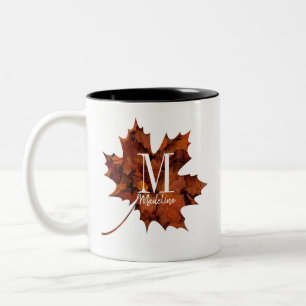 Aangepaste Floral Monogram herfst Maple Leaf Tweekleurige Koffiemok
