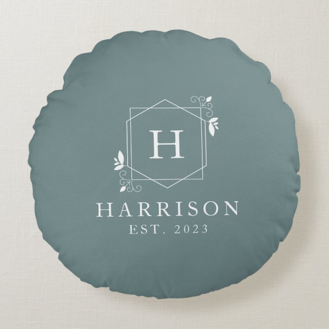 Aangepaste Floral Monogram Initiaal luxe Rond Kussen (Voorkant)