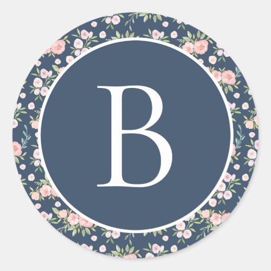 Aangepaste Floral Monogram Initiaal Ronde Sticker (Voorkant)