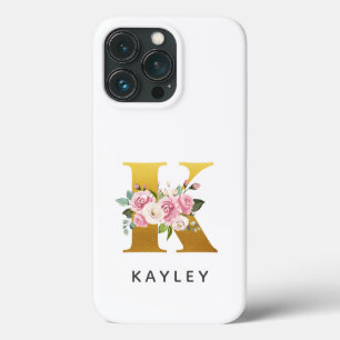 Aangepaste Floral Monogram Letter K Naam Case-Mate iPhone Case