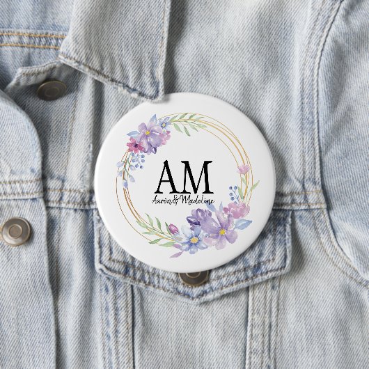 Aangepaste Floral Monogram Lila Bouquet Ronde Button 4,0 Cm (In situ)