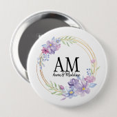 Aangepaste Floral Monogram Lila Bouquet Ronde Button 4,0 Cm (Voorkant /achterkant)