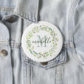 Aangepaste Floral Monogram Soft Summer Foliage Ronde Button 4,0 Cm (In situ)