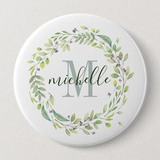 Aangepaste Floral Monogram Soft Summer Foliage Ronde Button 4,0 Cm