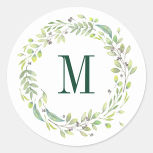 Aangepaste Floral Monogram Summer Foliage Ronde Sticker