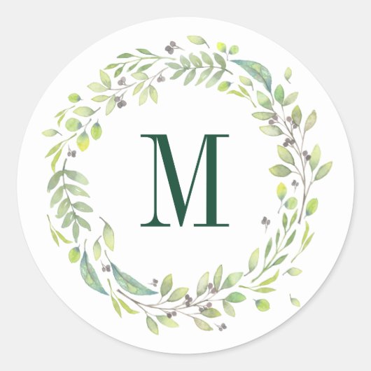 Aangepaste Floral Monogram Summer Foliage Ronde Sticker (Voorkant)
