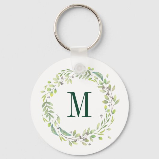Aangepaste Floral Monogram Summer Foliage Sleutelhanger (Voorkant)