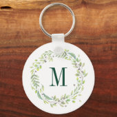 Aangepaste Floral Monogram Summer Foliage Sleutelhanger (Voorkant)