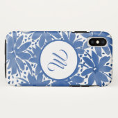 Aangepaste Floral Monogrammed Blue Waterverf Case-Mate iPhone Case (Achterkant (horizontaal))