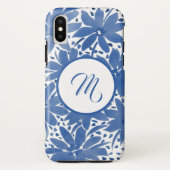 Aangepaste Floral Monogrammed Blue Waterverf Case-Mate iPhone Case (Achterkant)