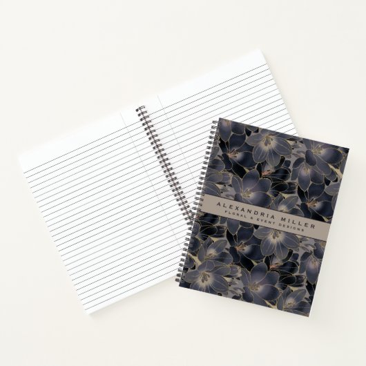 Aangepaste Floral | Navy Blue en Taupe Notitieboek (Binnen)