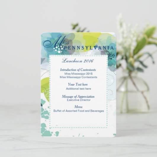 Aangepaste Floral Pageant Luncheon-programmakaart Kaart (Staand voorkant)