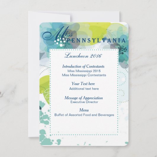 Aangepaste Floral Pageant Luncheon-programmakaart Kaart (Voorkant)