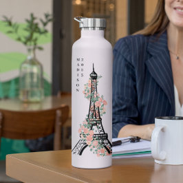 Aangepaste Floral Paris Eiffel Tower White Waterfles