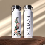 Aangepaste Floral Paris Eiffel Tower White Waterfles<br><div class="desc">Een eenvoudige en leuke gepersonaliseerde naam: roestvrijstalen waterfles. Voeg jouw naam toe en maak het van u. U kunt de stijl, de flessengrootte, de doopvont, en de kleur van deze fles kiezen. Voel je vrij om mijn winkel te bezoeken voor meer design. Geweldig idee om deze schattige fles naar je...</div>