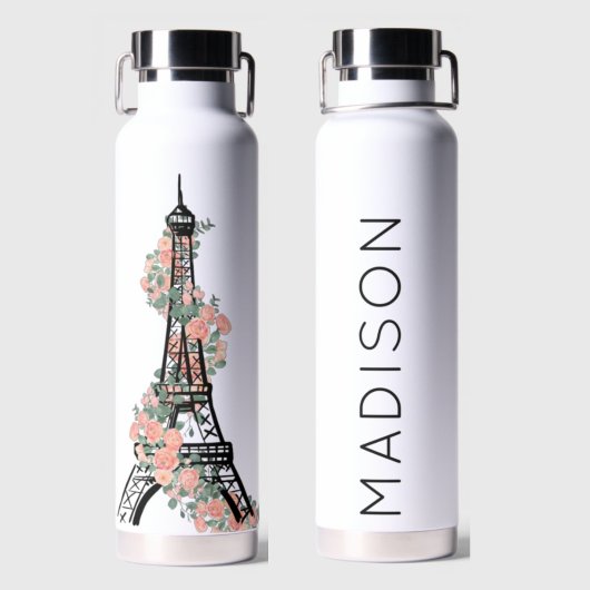 Aangepaste Floral Paris Eiffel Tower White Waterfles