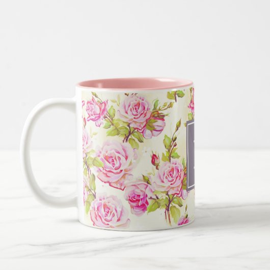 Aangepaste Floral Pattern Old Roos Monogram Mok (Links)
