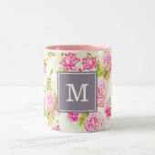 Aangepaste Floral Pattern Old Roos Monogram Mok (Center)