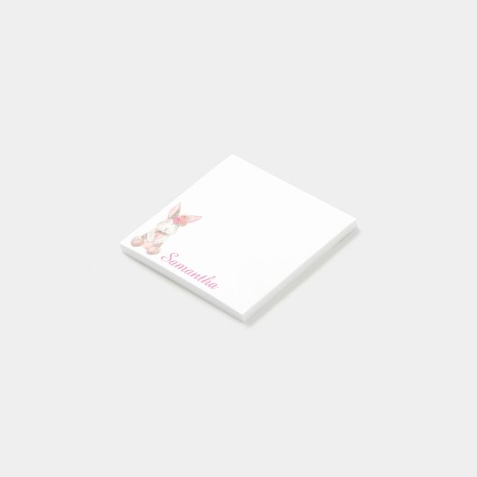 Aangepaste Floral Pink Bunny Post-it Notes (Schuin)