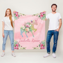 Aangepaste Floral Rainbow Glitter Unicorn Fleece Deken