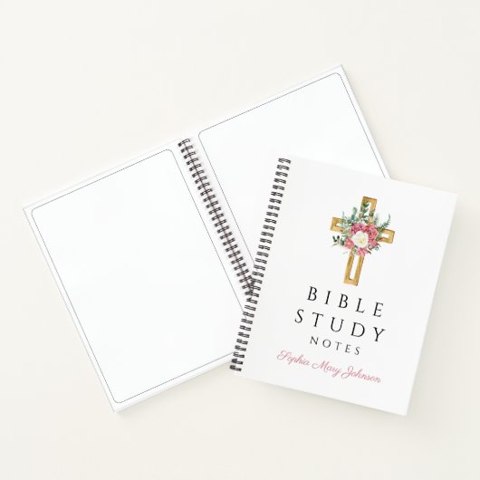 Aangepaste Floral Religious Cross Notitieboek (Binnen)
