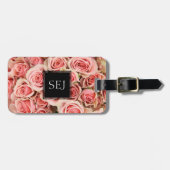 Aangepaste Floral, roze rozen (monogram en ID) Bagagelabel (Voorkant horizontaal)