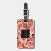 Aangepaste Floral, roze rozen (monogram en ID) Bagagelabel (Voorkant verticaal)