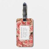 Aangepaste Floral, roze rozen (monogram en ID) Bagagelabel (Achterkant verticaal)