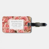 Aangepaste Floral, roze rozen (monogram en ID) Bagagelabel (Achterkant horizontaal)