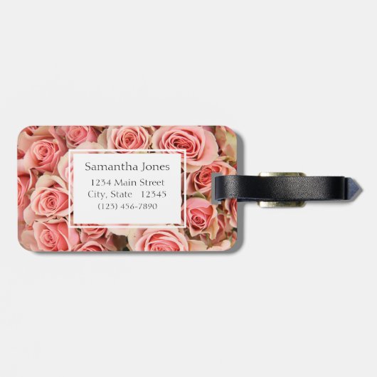 Aangepaste Floral, roze rozen (monogram en ID) Bagagelabel (Achterkant horizontaal)
