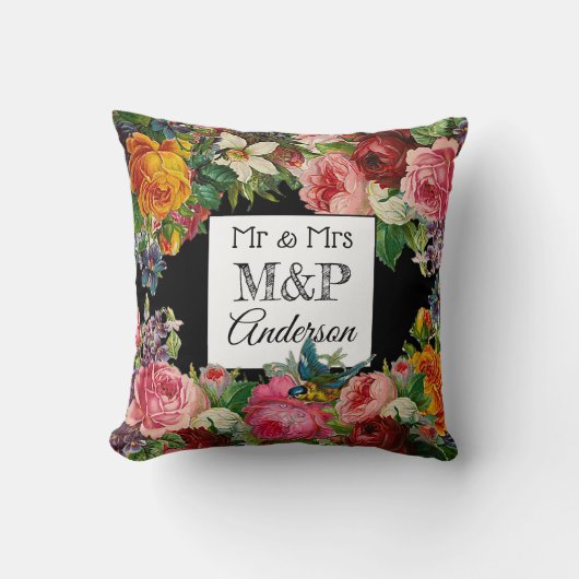 Aangepaste Floral-Rozen en Bird Wedding Pillow Kussen (Voorkant)