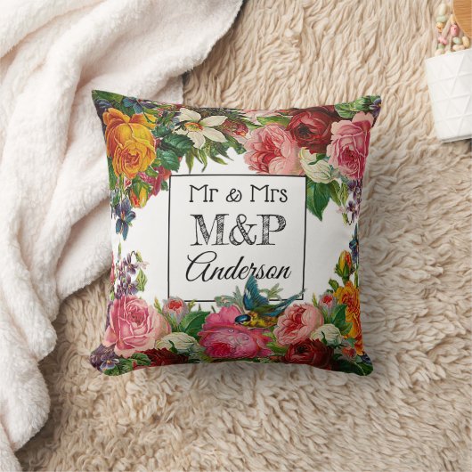 Aangepaste Floral-Rozen en Bird Wedding Pillow Kussen (Deken)
