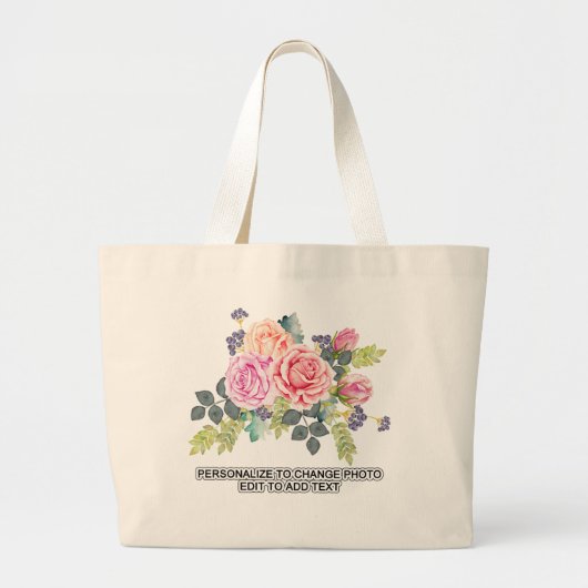 Aangepaste Floral Rozen Vervang foto kunstwerk Grote Tote Bag (Voorkant)