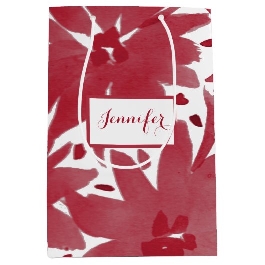 Aangepaste Floral Ruby Red Gift Bag Medium Cadeauzakje (Voorkant)