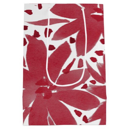 Aangepaste Floral Ruby Red Gift Bag Medium Cadeauzakje (Achterkant)