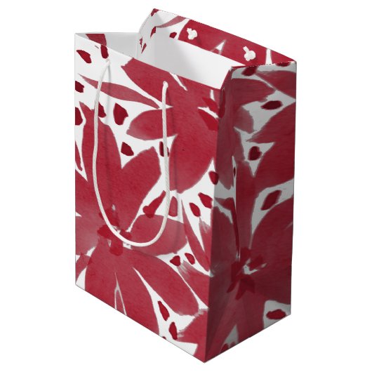 Aangepaste Floral Ruby Red Gift Bag Medium Cadeauzakje (Achterkant Gekanteld)